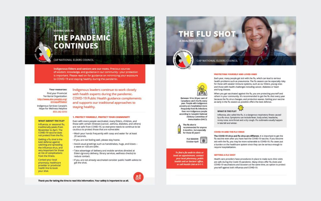 Congress of Aboriginal Peoples National Elders Council COVID 19 and flu shot fact sheets